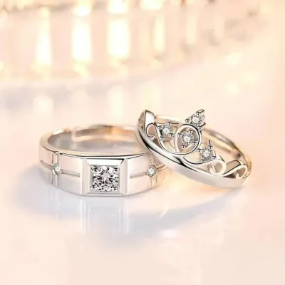 Luxury Crystal Round Zircon Couple Rings